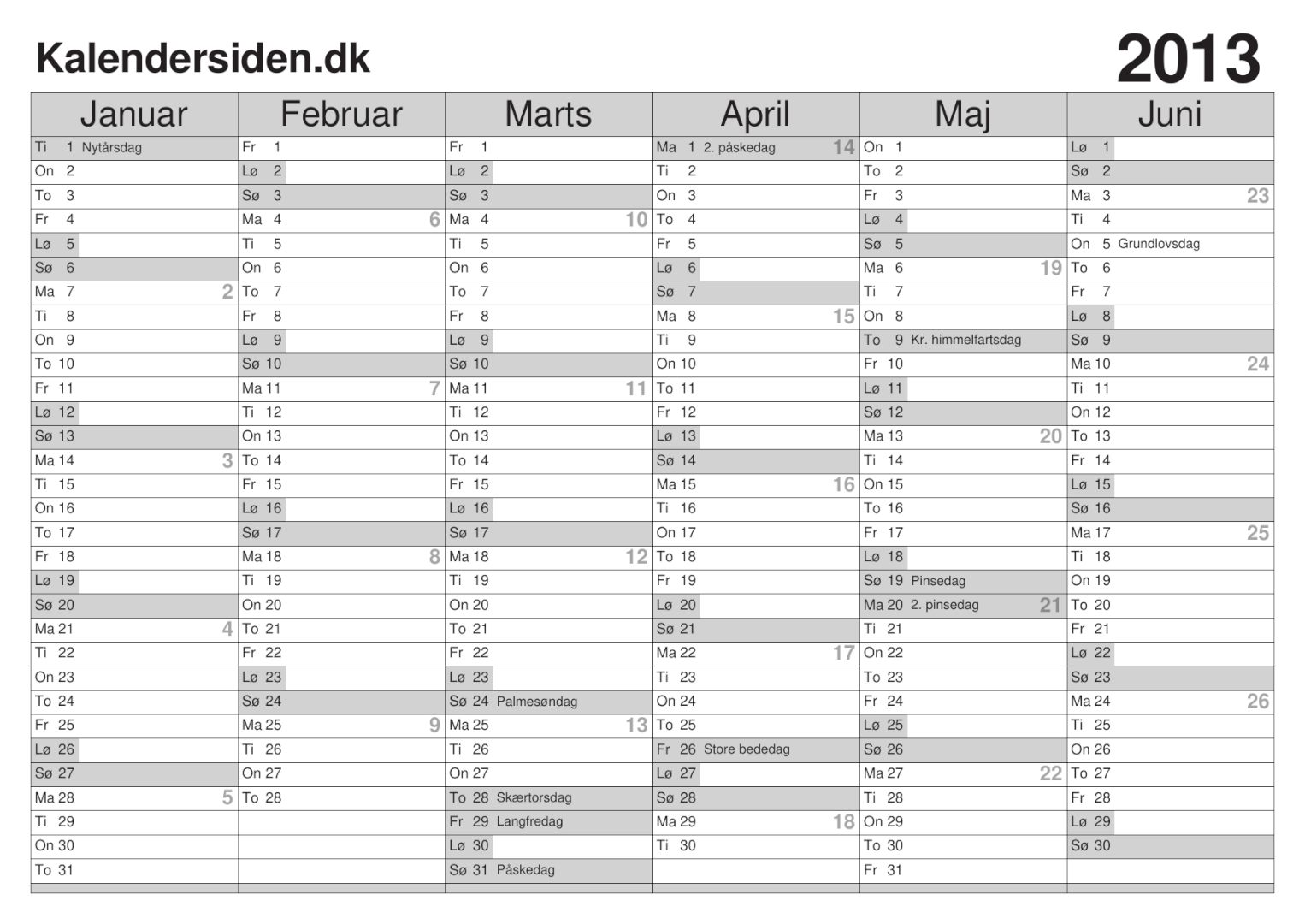 Kalender 2013