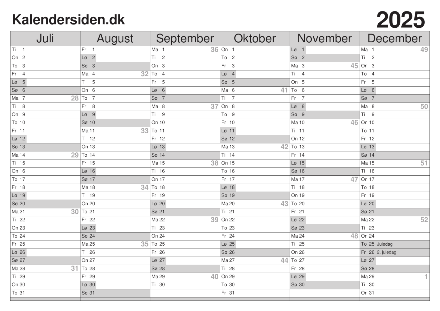 Kalender 2025
