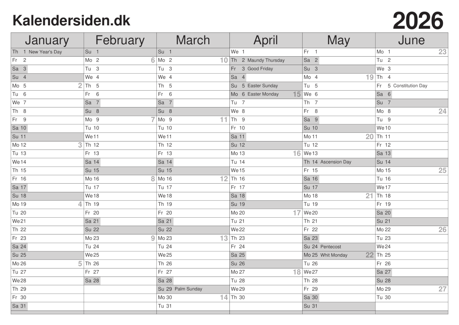Kalender 2026