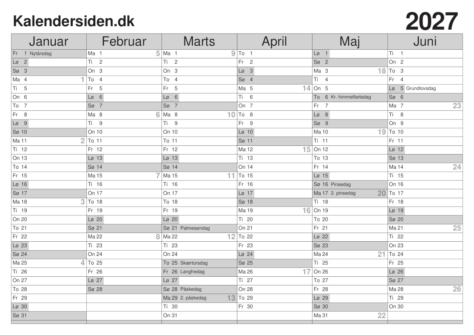 Kalender 2027